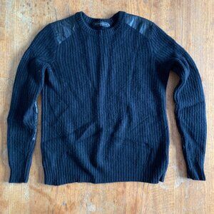 Ralph Lauren Black Ribbed Knit Sweater w/ Leather Elbow Patches